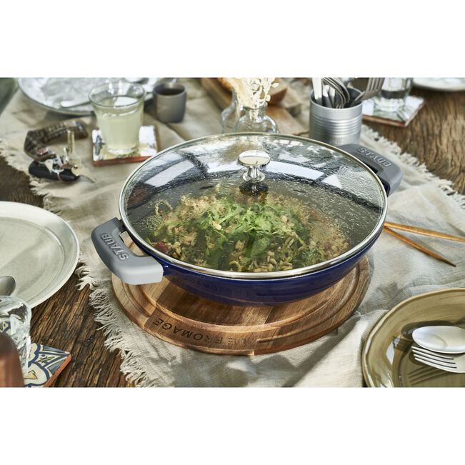 Staub Cast Iron Wok With Glass Lid-30cm Dark Blue STB13.