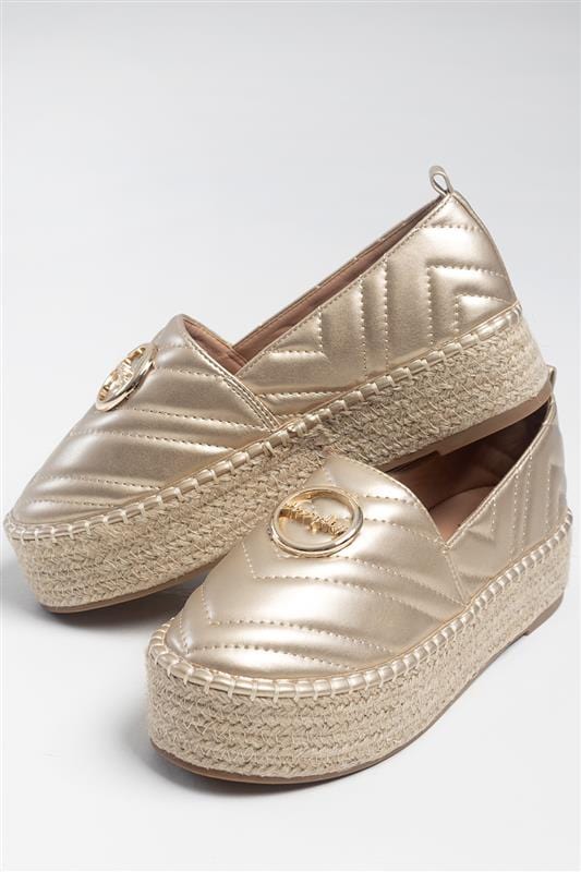 Sissyboy Sissyboy Ladies Quilted Espadrille Gold Shoes (7348233535577)