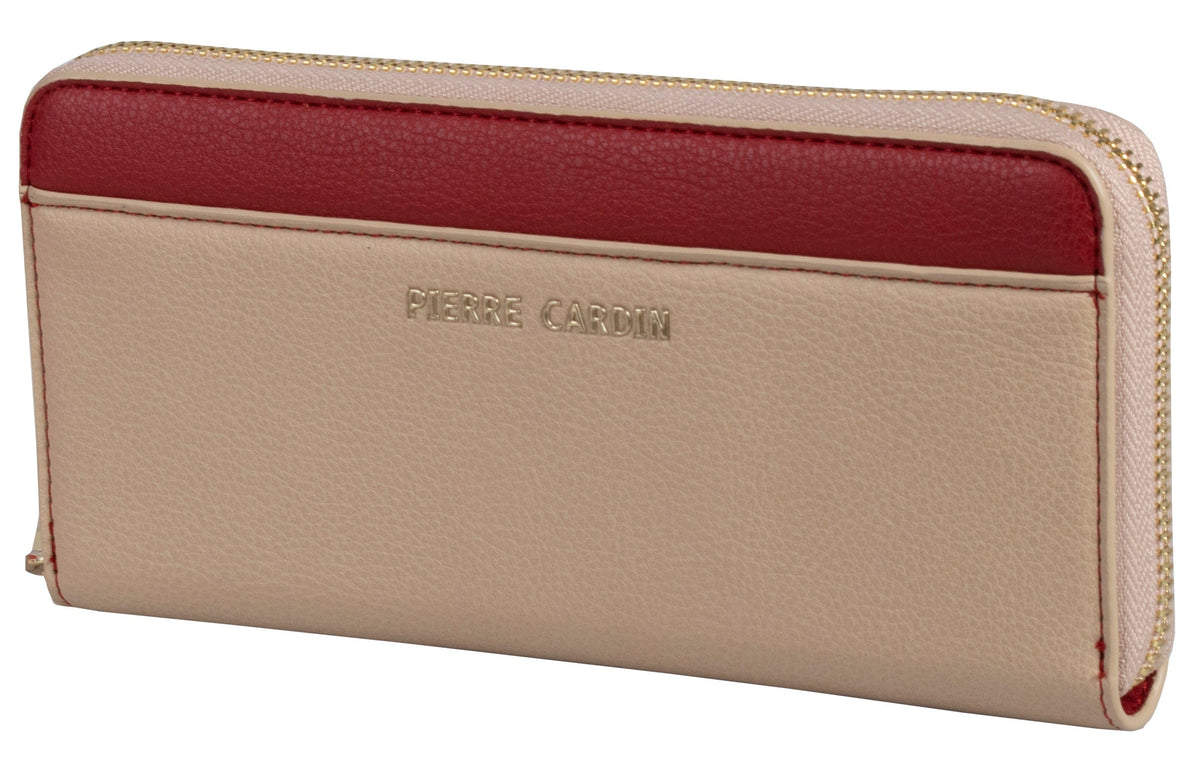 Pierre Cardin Ladies Purse Pierre Cardin Camilla Zip Around Purse Tan Red (7701891547225)