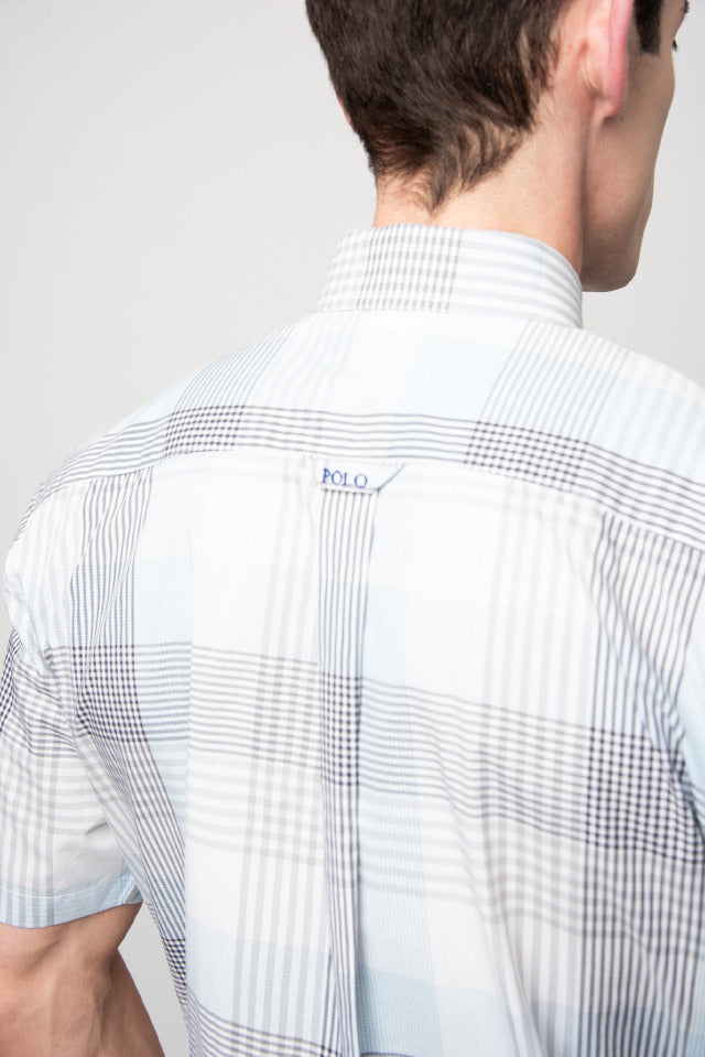 Polo Men's Short Sleeve Textured Shirt Blue