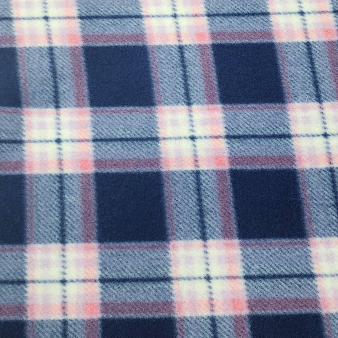 Fleece Dress Fabrics Printed Polar Fleece Fabric Checks Navy/Pink 150cm (7487548227673)