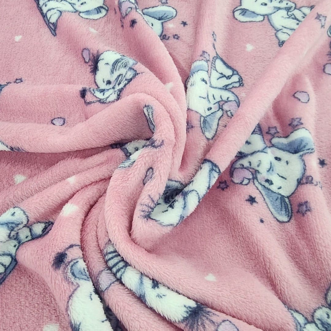 Fleece Blankets Baby Pink Printed Mongolian Fleece Fabric Baby Elephant 150cm (7564608176217)