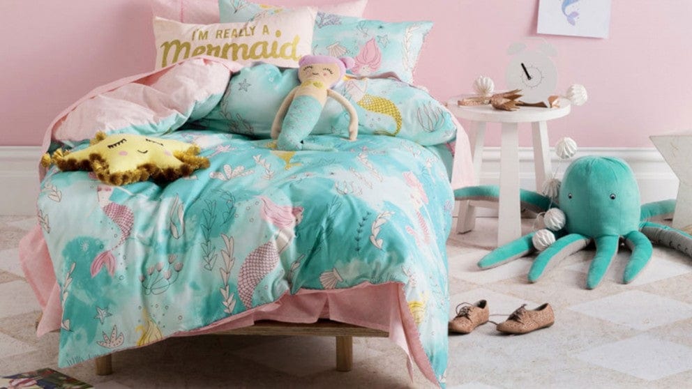 Linen House Duvet Cover Single 130x200 Linen House Hiccups Aqua Fishtale Duvet Cover Set (4673191968857)