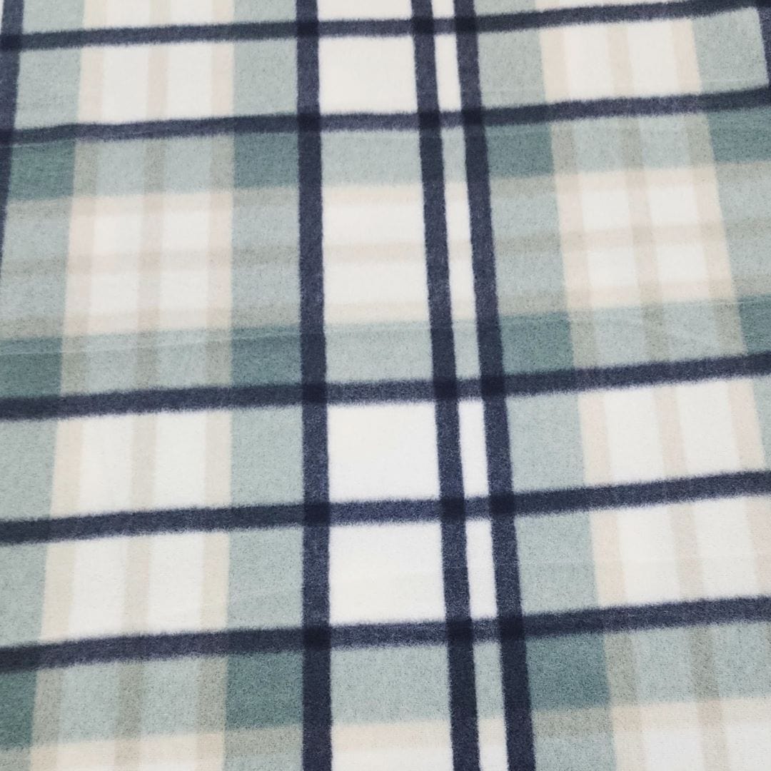 Fleece Dress Fabrics Printed Polar Fleece Fabric Checks Sage/Cream 150cm (7486918033497)