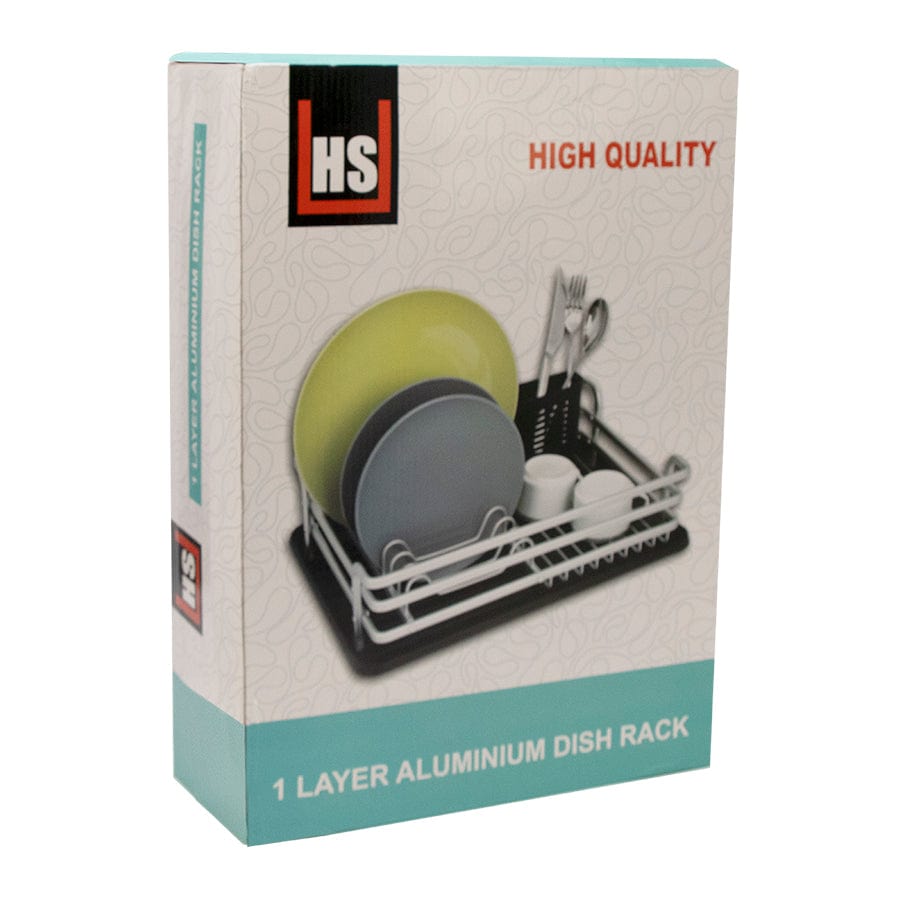 Stainless Steel Decor DISH RACK SILVER ALUMINIUM WITH BLACK PLASTIC UTENSIL HOLDER 42103 (2061615333465)