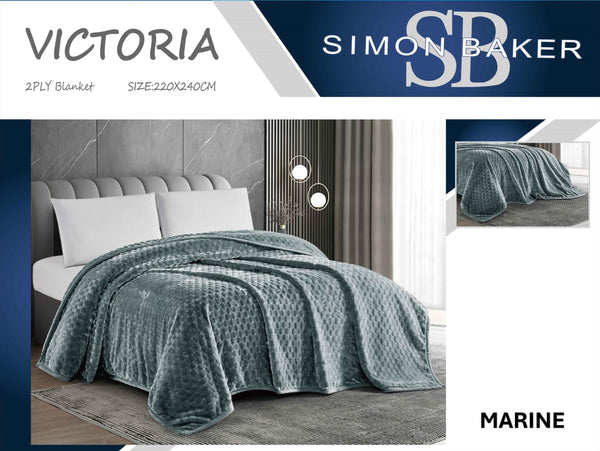 Simon Baker Victoria 2Ply Blanket 220x240 Marine