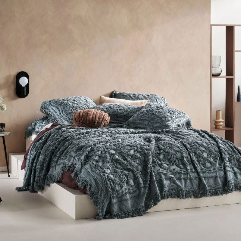 Linen House BEDSPREAD Linen House King Bed Cover Somers Petrol Throw (7213058228313)