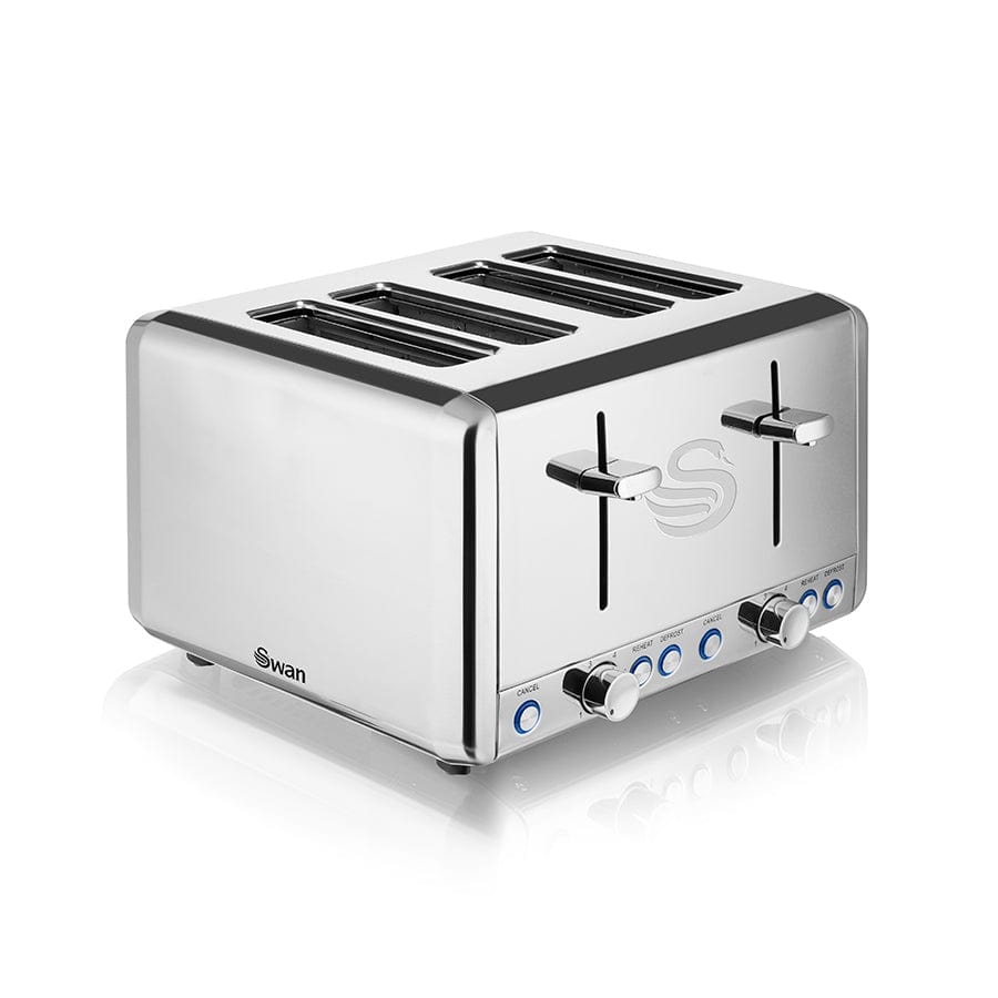 Swan TOASTER & KETTLE Swan Classic Polished Stainless Steel Cordless Kettle & 4 Slice Toaster SNR2P (7046081577049)
