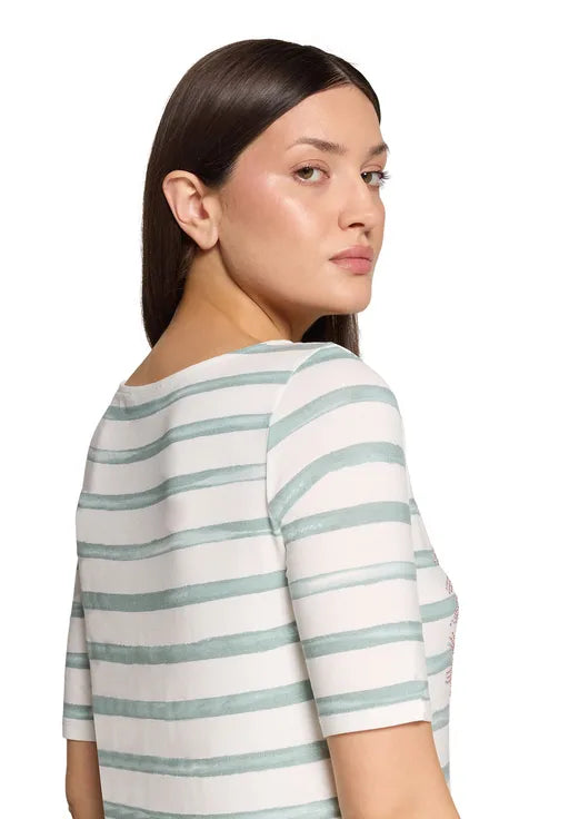Betty Barclay Ladies Striped Shirt With Boat Neck-Cream/Mint 2808/1925