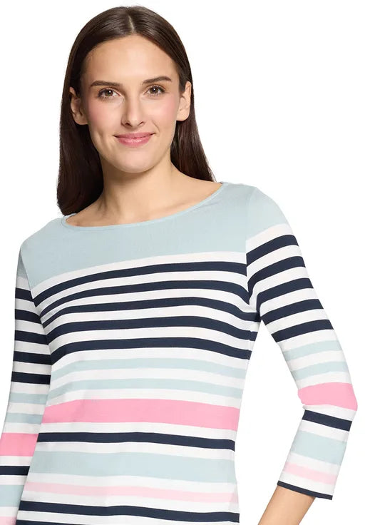 Betty Barclay Ladies Basic Shirt With Boat Neck-Mint/Dark Blue 2766/1828