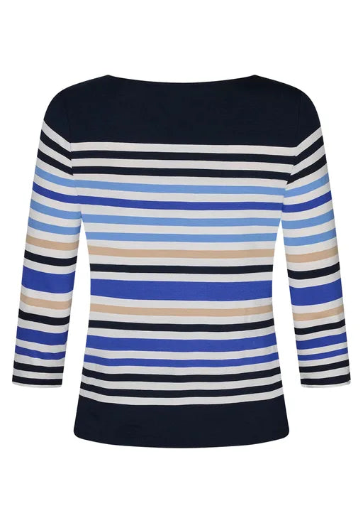 Betty Barclay Ladies Basic Shirt With Boat Neck-Dark Blue/White/Cream 2736/1755