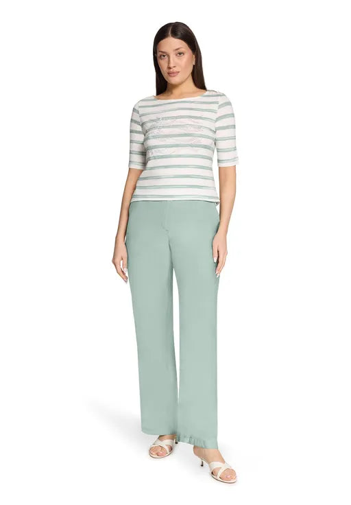 Betty Barclay Ladies Striped Shirt With Boat Neck-Cream/Mint 2808/1925