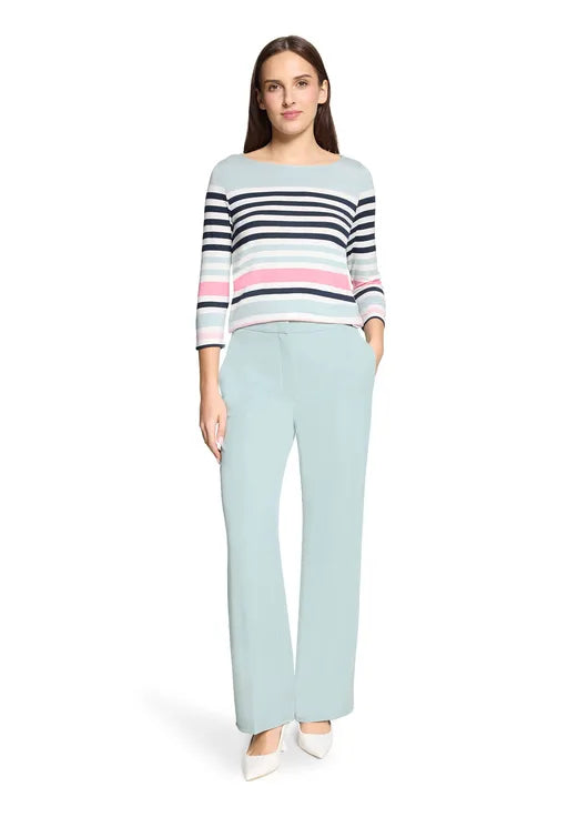 Betty Barclay Ladies Basic Shirt With Boat Neck-Mint/Dark Blue 2766/1828