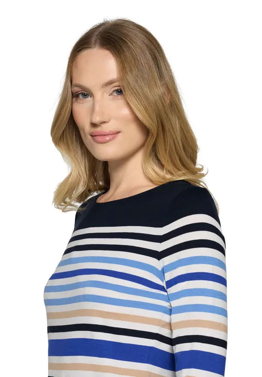 Betty Barclay Ladies Basic Shirt With Boat Neck-Dark Blue/White/Cream 2736/1755