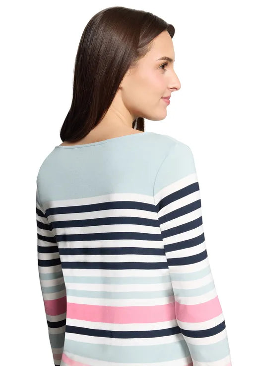Betty Barclay Ladies Basic Shirt With Boat Neck-Mint/Dark Blue 2766/1828