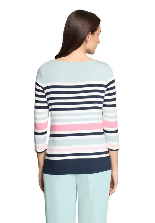 Betty Barclay Ladies Basic Shirt With Boat Neck-Mint/Dark Blue 2766/1828