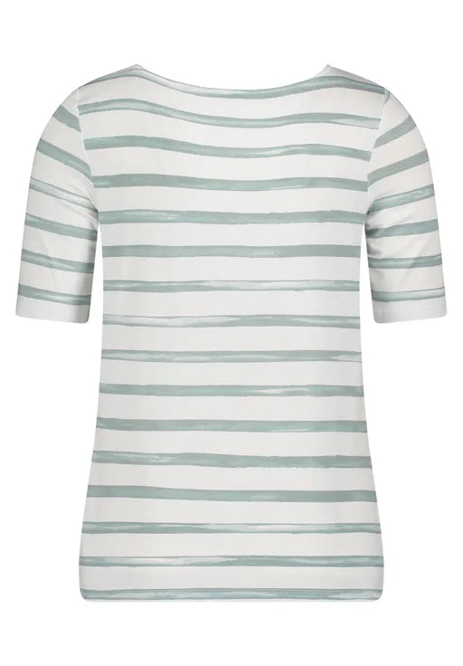 Betty Barclay Ladies Striped Shirt With Boat Neck-Cream/Mint 2808/1925