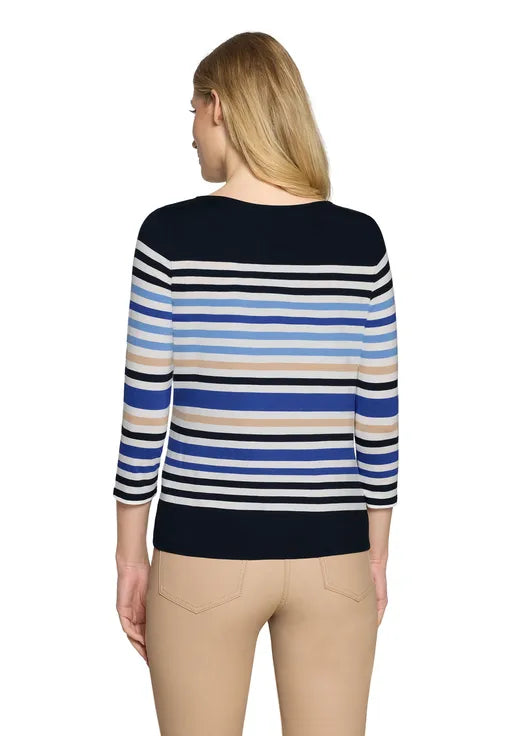 Betty Barclay Ladies Basic Shirt With Boat Neck-Dark Blue/White/Cream 2736/1755