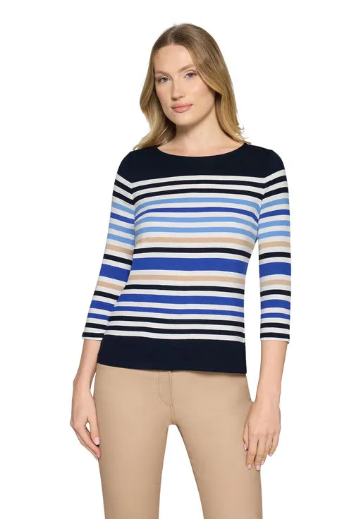 Betty Barclay Ladies Basic Shirt With Boat Neck-Dark Blue/White/Cream 2736/1755