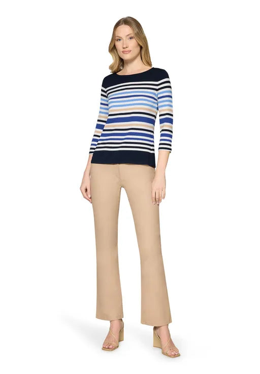 Betty Barclay Ladies Basic Shirt With Boat Neck-Dark Blue/White/Cream 2736/1755