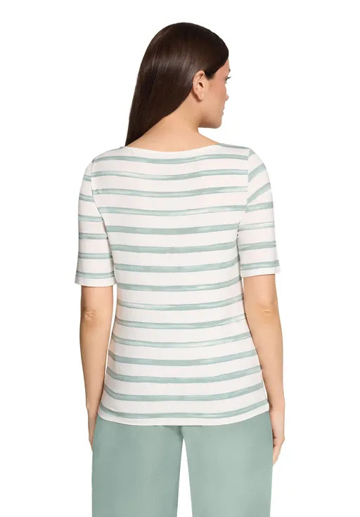 Betty Barclay Ladies Striped Shirt With Boat Neck-Cream/Mint 2808/1925