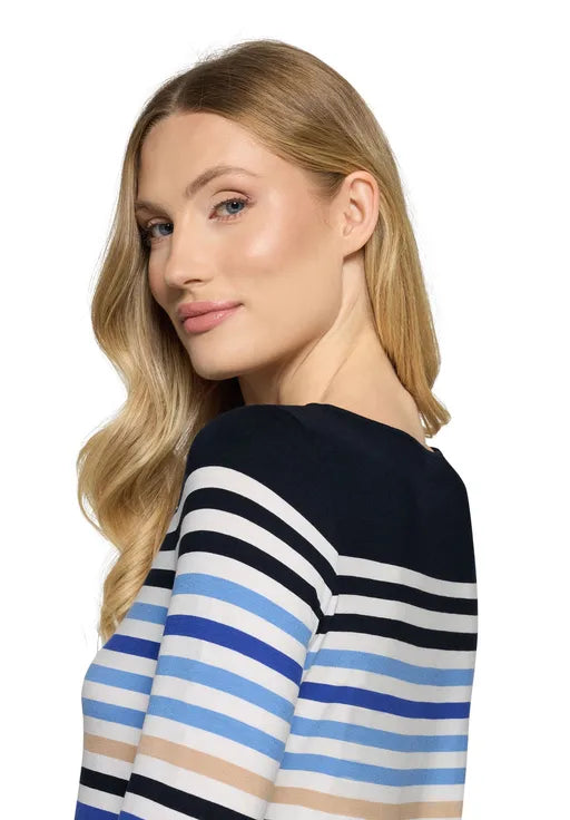 Betty Barclay Ladies Basic Shirt With Boat Neck-Dark Blue/White/Cream 2736/1755