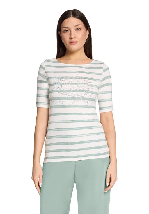 Betty Barclay Ladies Striped Shirt With Boat Neck-Cream/Mint 2808/1925