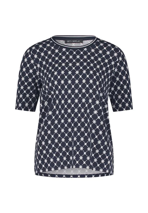 Betty Barclay Ladies Basic Shirt With Ribbed Cuffs-Dark Blue/White 2725/1791
