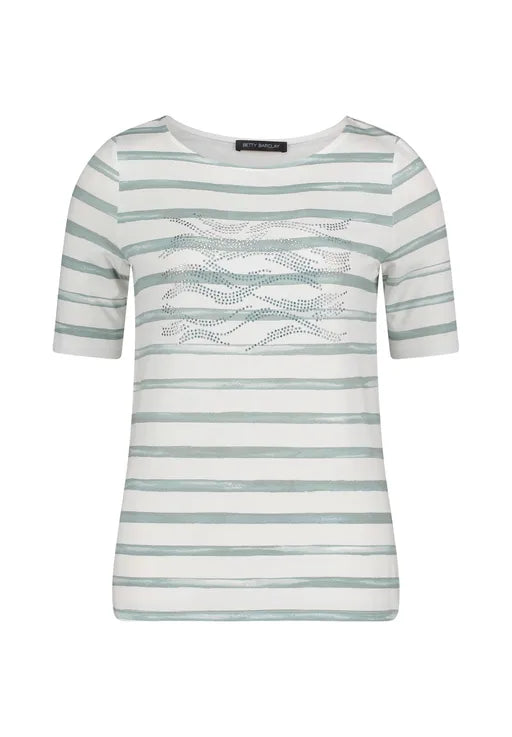 Betty Barclay Ladies Striped Shirt With Boat Neck-Cream/Mint 2808/1925