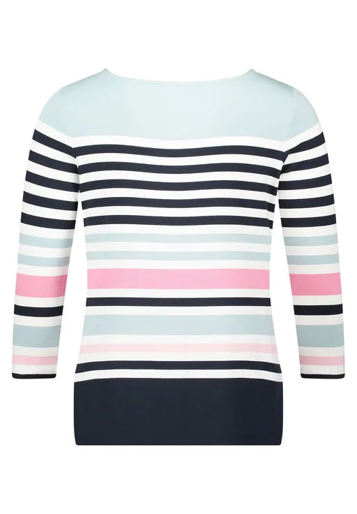 Betty Barclay Ladies Basic Shirt With Boat Neck-Mint/Dark Blue 2766/1828