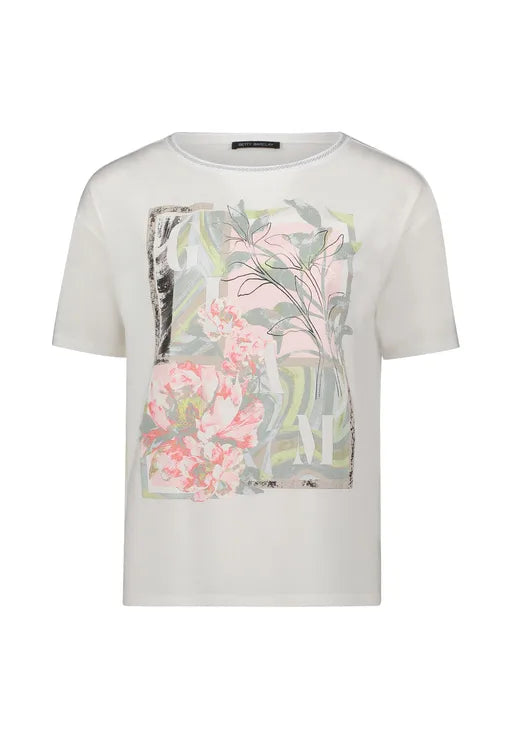 Betty Barclay Ladies Printed Shirt With Ribbed Cuffs-Patch Cream/Green 2777/1818