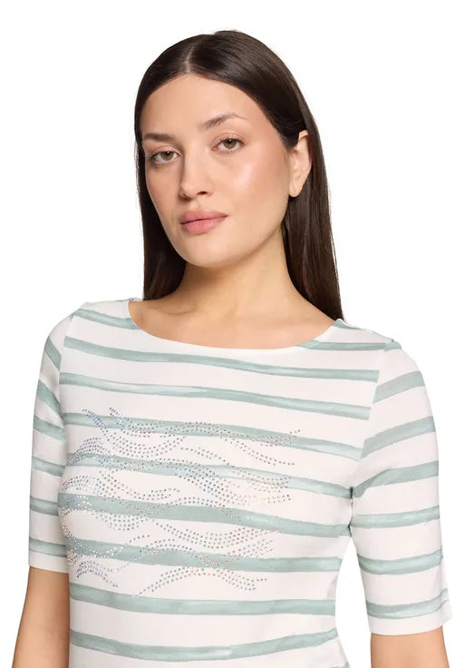 Betty Barclay Ladies Striped Shirt With Boat Neck-Cream/Mint 2808/1925