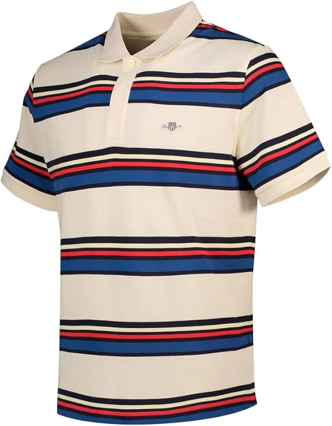 Gant Men's Multi Striped Short Sleeved Golfer-Creamed White 2014107