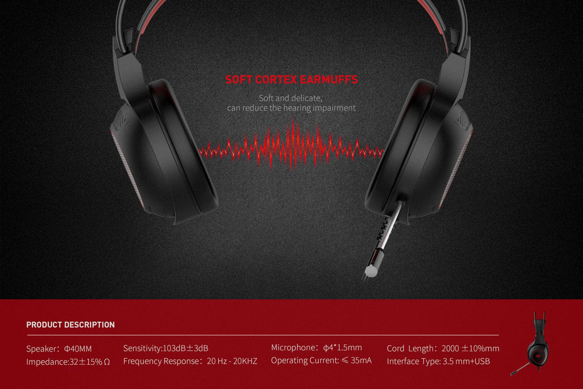 HAVIT Gaming Headphone Havit HV-H2239D USB Gaming Headset with Mic, LED Lighting (6684876472409)