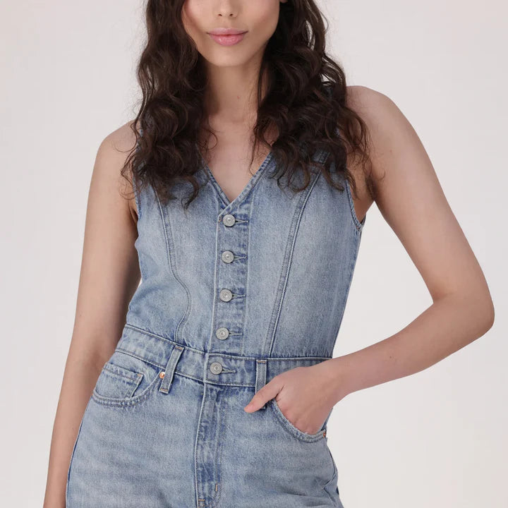 Levi's Women'S Denim Wide-Leg Jumpsuit - Med Indigo - Worn In
