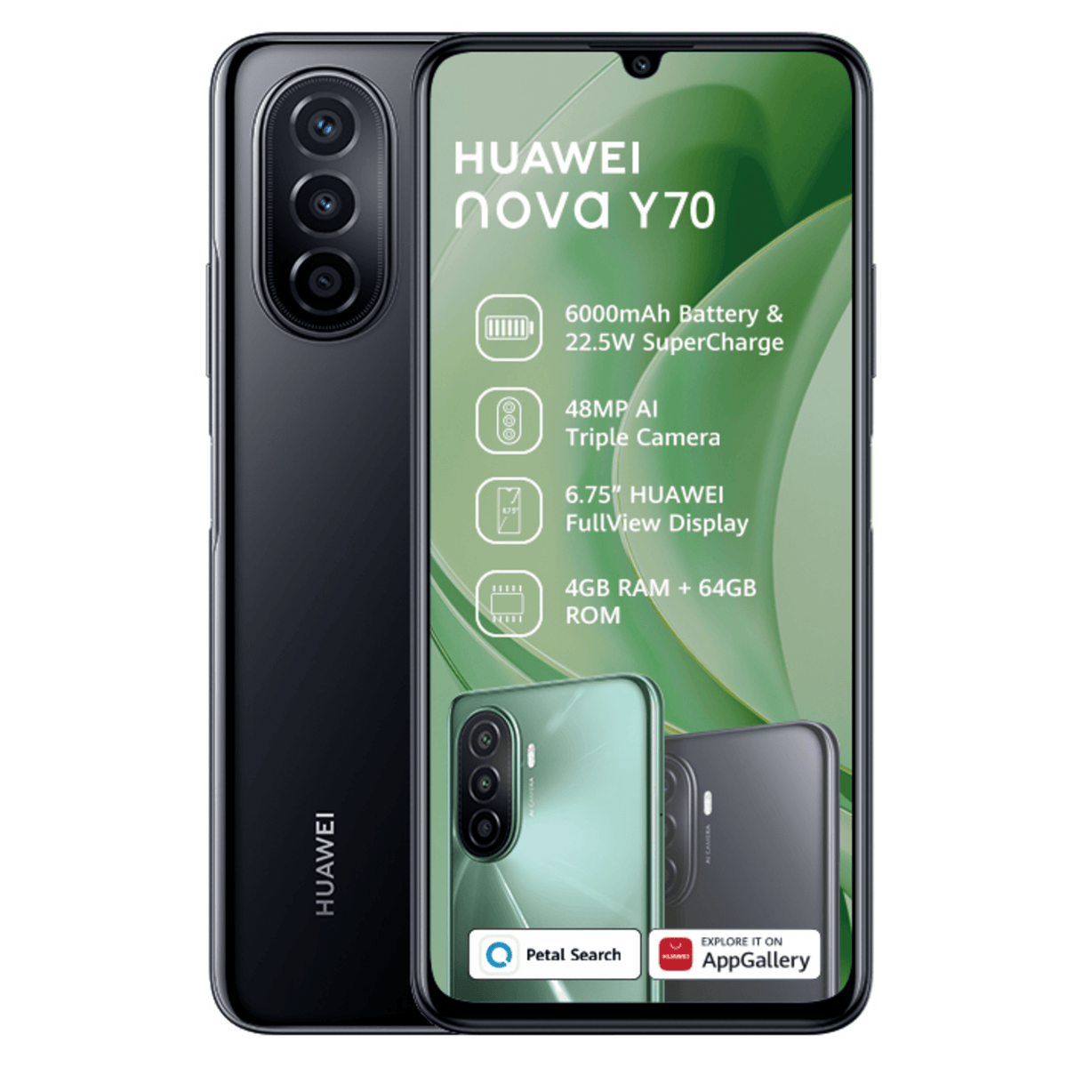 Huawei Mobile Phones Huawei Nova Y70 Dual Sim Midnight Black (7147762876505)
