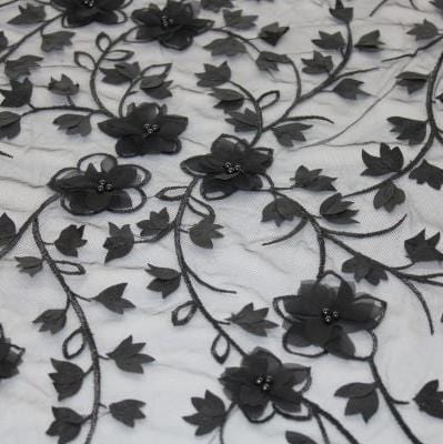 3D LACE Dress Fabrics Black 3D Floral Bridal Lace (7780727881817)
