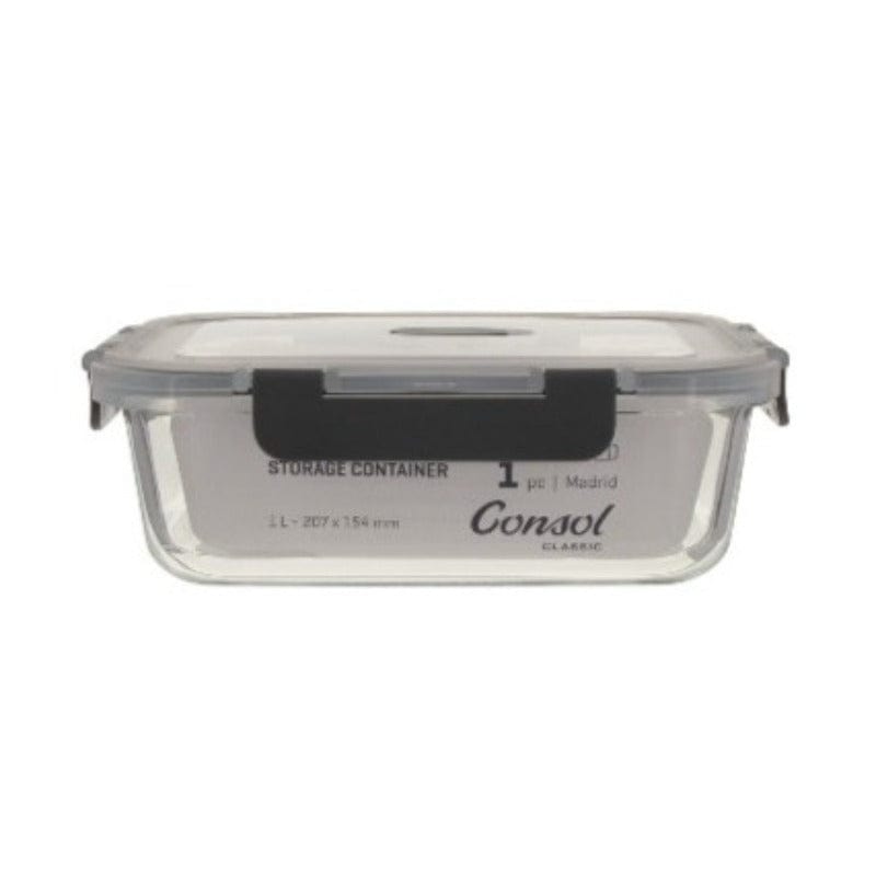 Consol GLASS Consol Madrid Rectangular Storage Container with Clip-On Lid 1.5L 17174 (7285952708697)