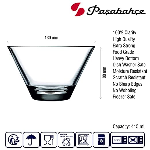 Pasabahce BOWL Pasabahce Bowls 6pc 130mm Glass Venezia Set Of 6 53753 (7287437262937)