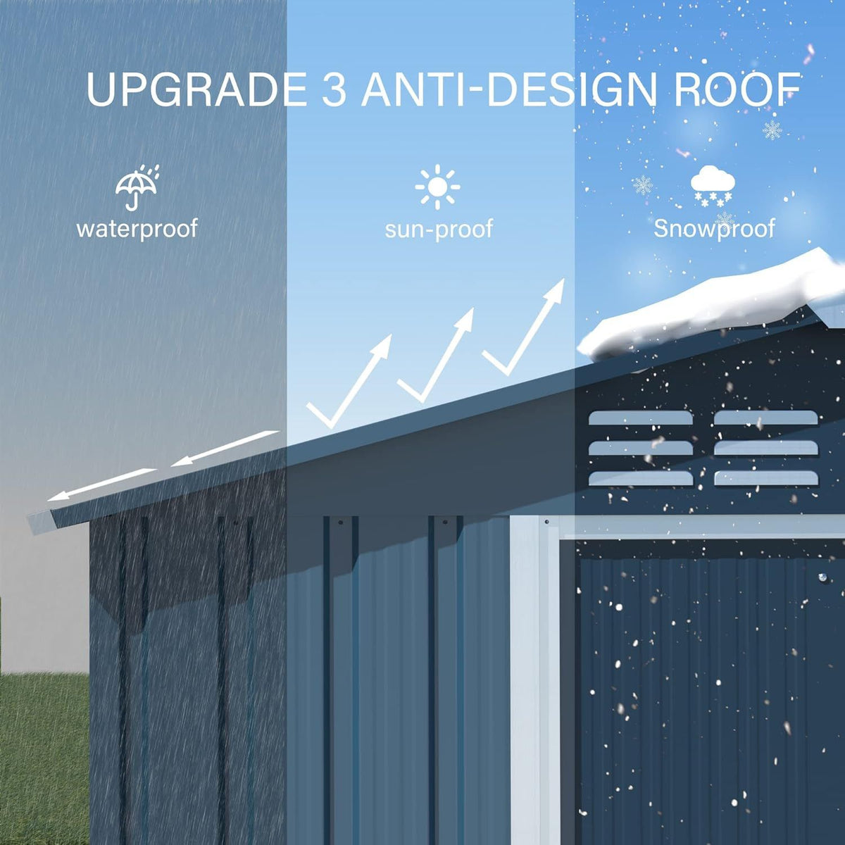 Durable steel garden shed with easy access and weather-resistant design.