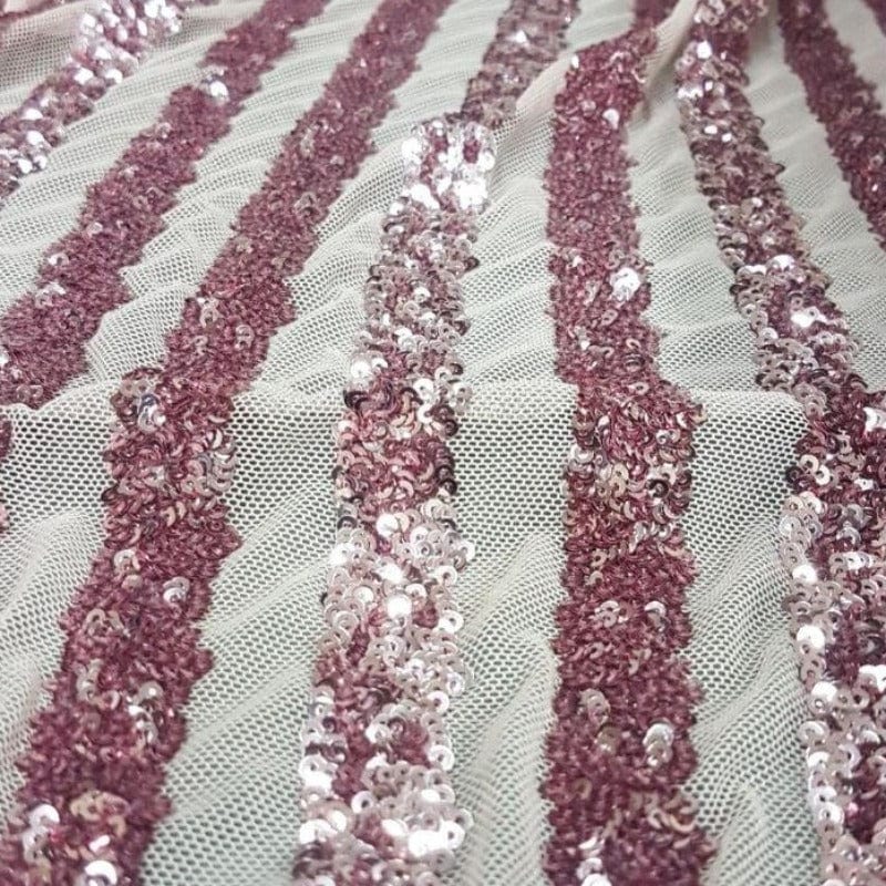 SEQUINS Dress Fabrics Dusty Pink 120 cm Sequence Stripe Fabric 10300 120 cm (4762686259289)