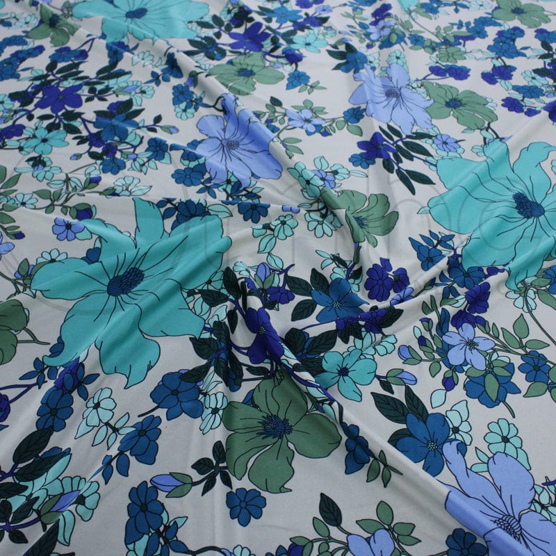 PRINTED SATIN Fabric Aqua Printed 50D Dull Satin 140cm (7142822674521)
