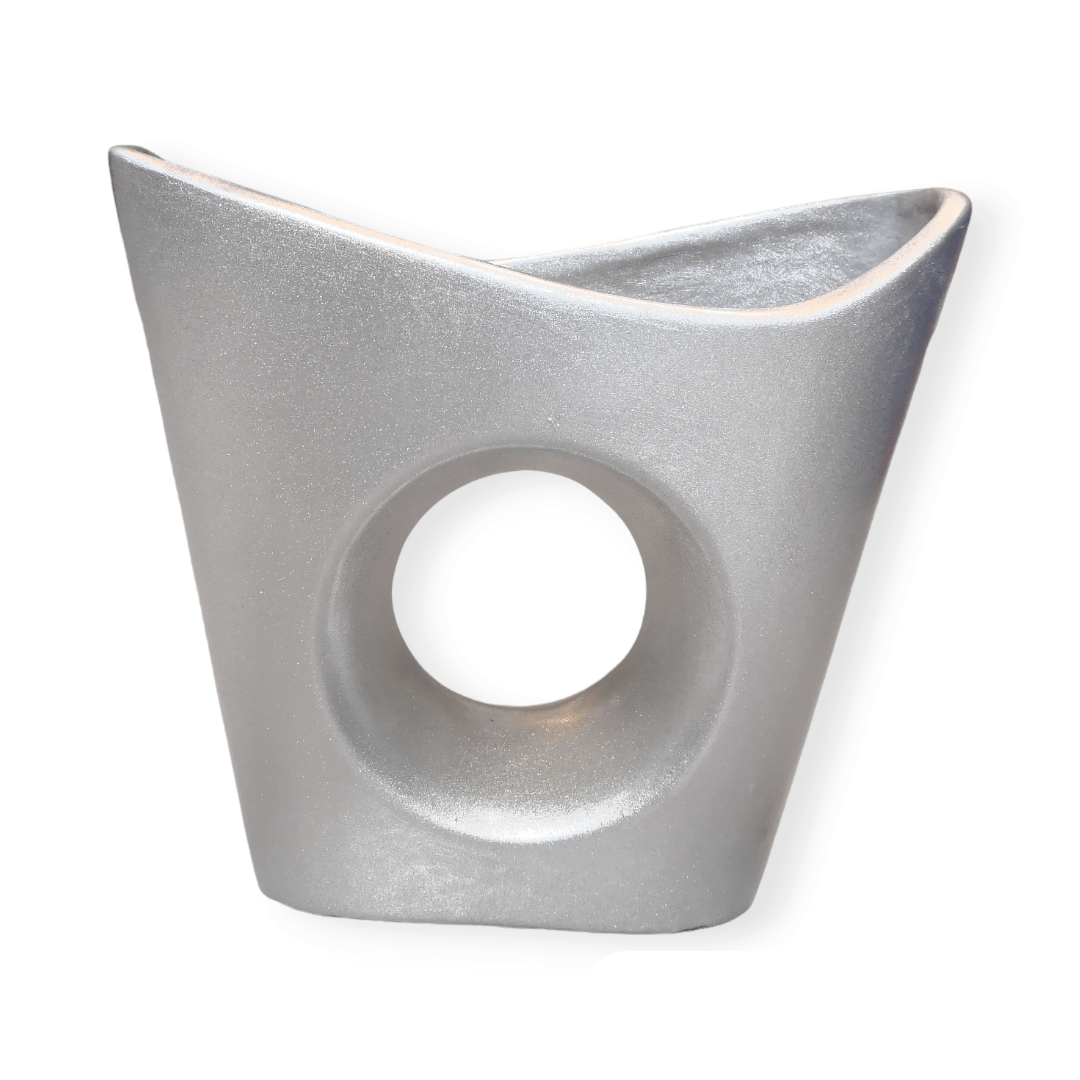 MHC World Small 25x29x11cm Vase AC 1 hole Boat-base Metallic silver (7452847177817)