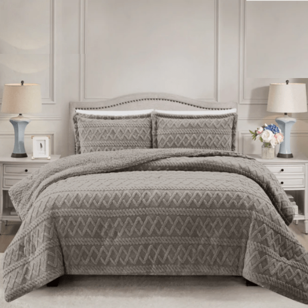 SIMON BAKER Comforter Sets Simon Baker Brooklyn Luxury Jacquard Comforter Set With Sherpa Queen Oyster (6568657846361)