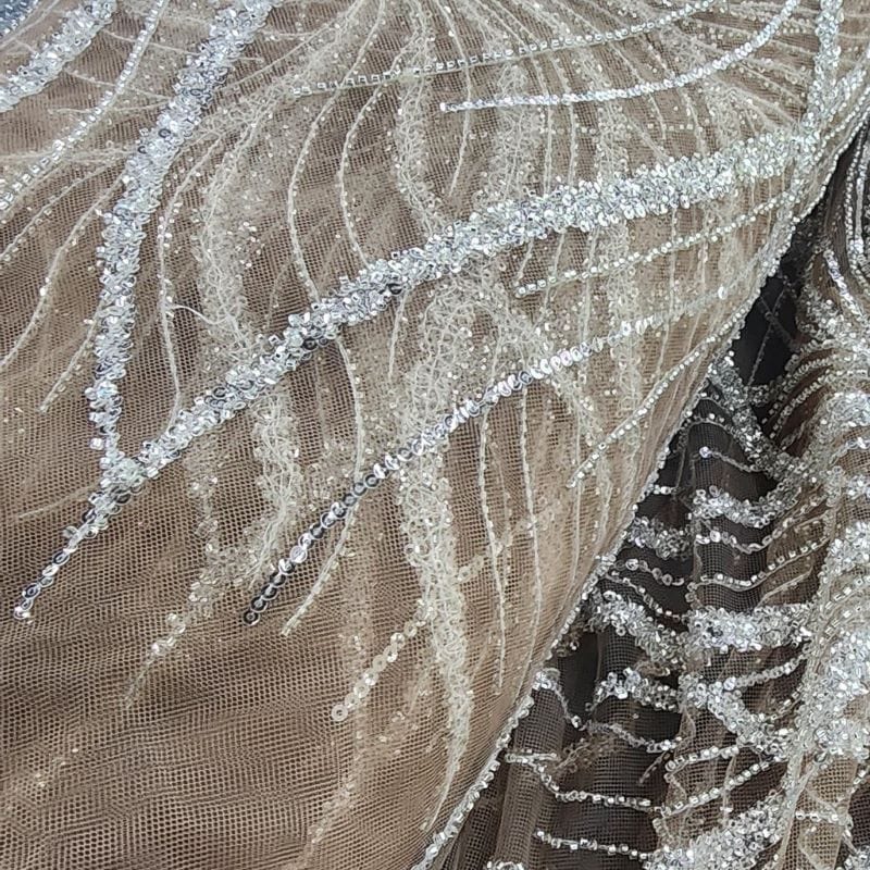 BRIDAL LACE Dress Fabrics Kenzi Beaded Lace  Fabric Nude 130cm (7478101311577)