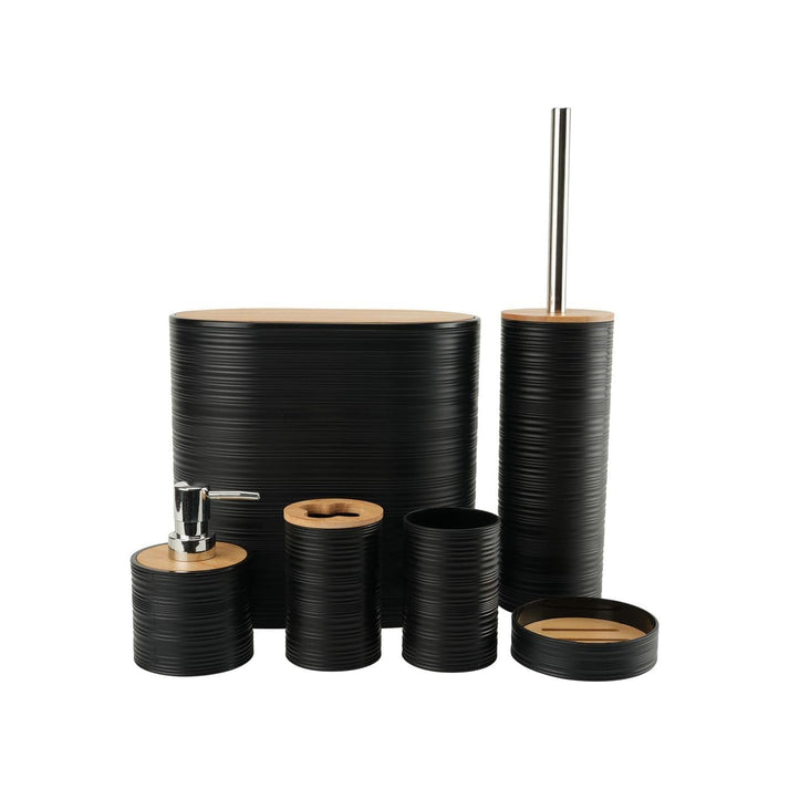 CH 6pc Bathroom Accessory Set With Bamboo Lids Black CH1600