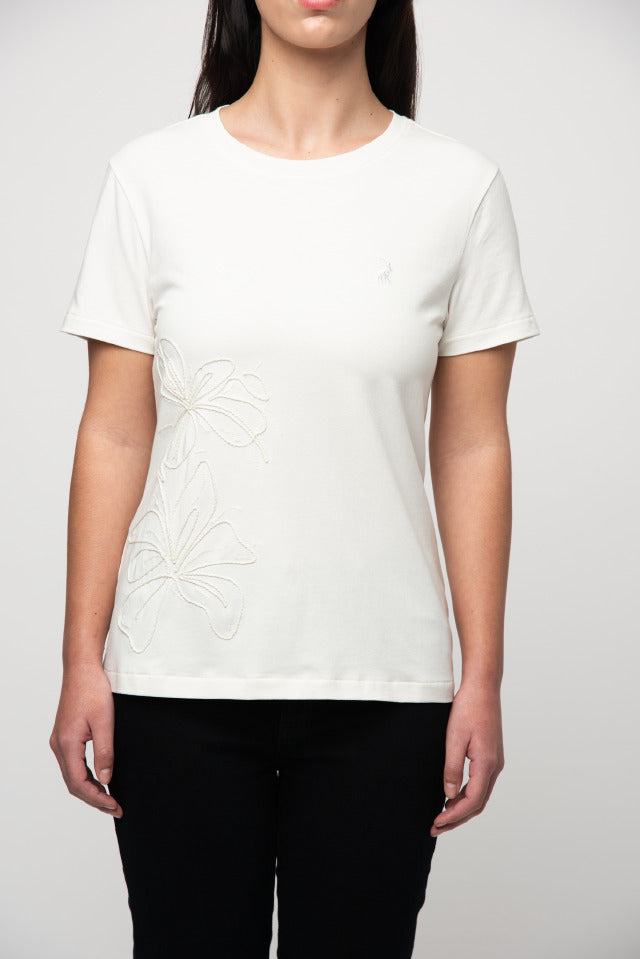 Polo Women Bella Short Sleeve Embroidered T Shirt Off White