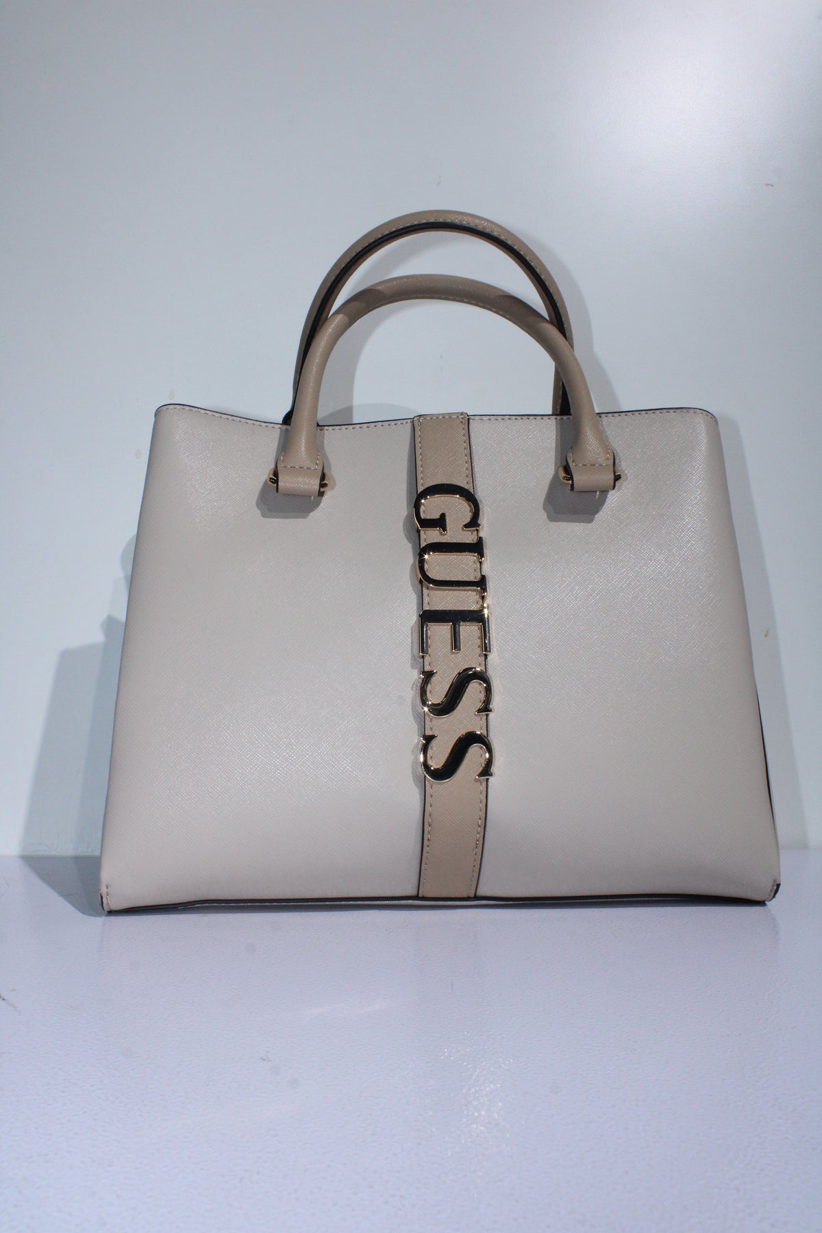 Guess Ladies Handbags Guess Garrick Satchet Sand Multi (7510809870425)