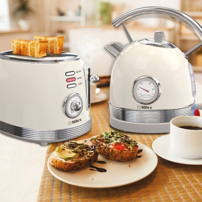 MILEX TOASTER & KETTLE Milex Retro-style Breakfast Combo Ivory MRC001IV (6954923425881)