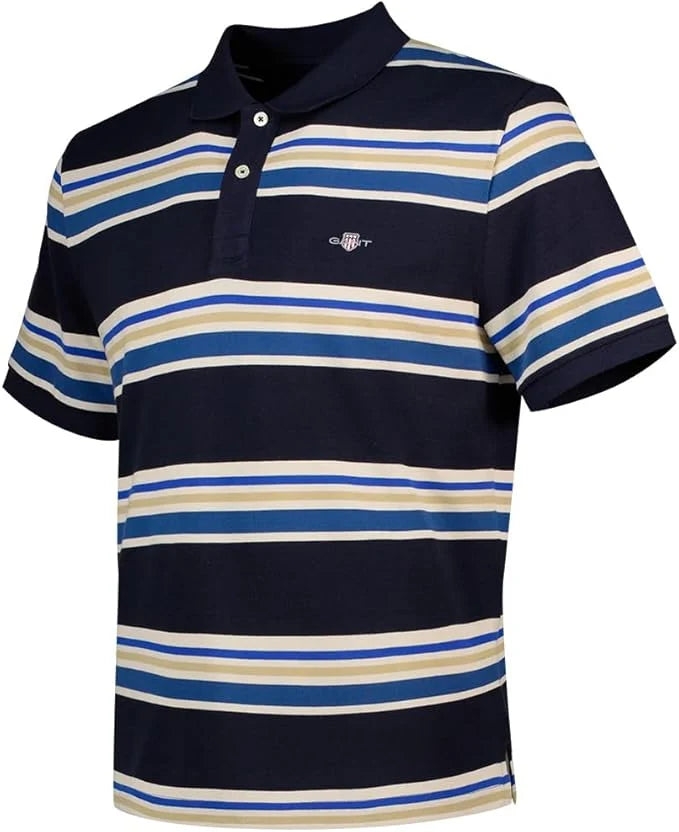 Gant Men's Multi Striped Short Sleeved Golfer-Evening Blue 2014107
